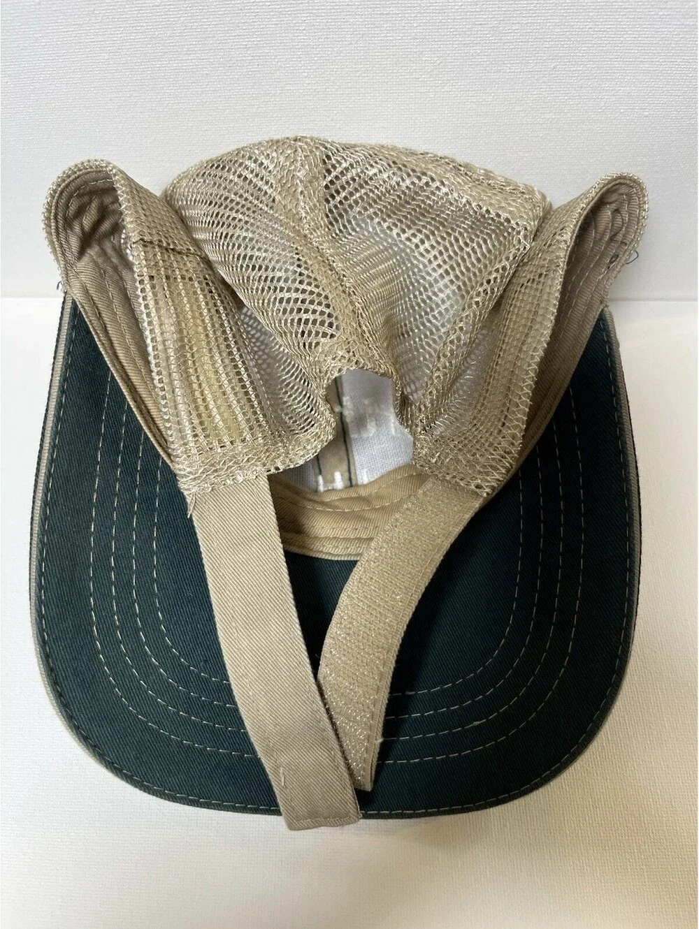 Vintage North Fork Pond Hat Hockey Trucker Hat Green Beige Cobra Tag Youth Lg
